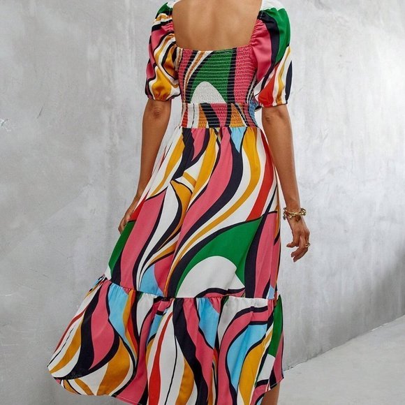 MODA ME COUTURE Dresses & Skirts - Contemporary Print Off Shoulder Ruffle Hem Dress